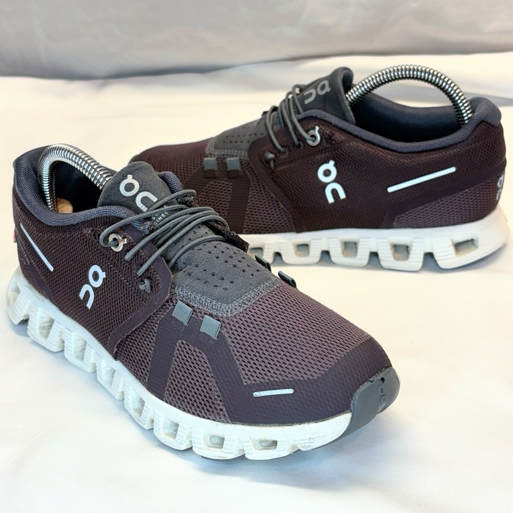 On Running 5 Women's Athletic Shoes in Dark Mulberry and Eclipse